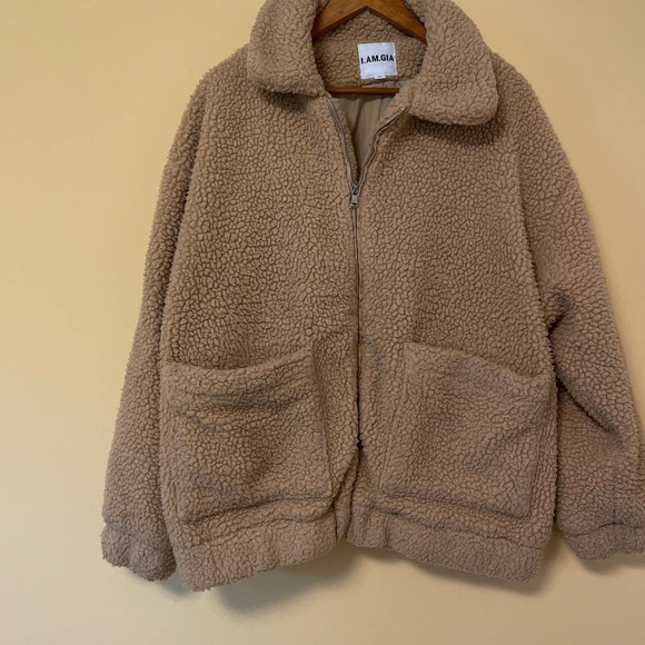 I Am Gia Pixie Faux Sherpa Jacket Medium M I. Am. Gia. Camel Tan Zip Teddy - Picture 5 of 8